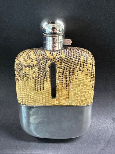 Antique Hip Flask James Dixon for Hardy Bros Lizard Skin Whisky Flask