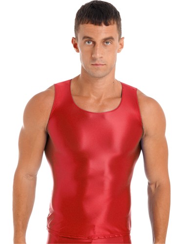 Mens Glossy Smooth Tank Top Stretchy Sleeveless Vest Yoga Gym Fitness Crop Shirt - Picture 38 of 108