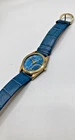 Blue Dial Gold Plated Wristwatch With Faux Leather Strap – Stylish Watch