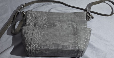 Patricia Nash Distressed Vintage Croc Gray Crossbody Bag Zip Detachable Strap