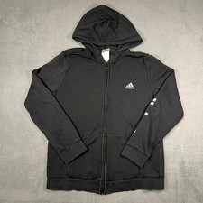 Adidas Hoodie Black Womens Large Full Zip Cotton Sleeve Spell Out Logo Outdoor
