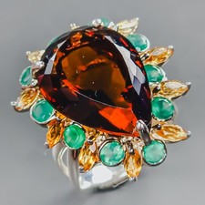 Handmade 16 ct Natural Cognac Quartz Ring 925 Sterling Silver Size 8 /R438372