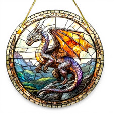 Dragon 8 Inch Faux Stained Glass Suncatcher Acrylic Window Wall Art Fantasy