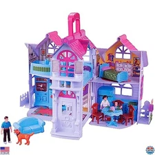 Liberty Imports Mini Folding Dollhouse Playset with Family Figures & Furniture
