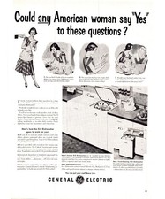 1951 GE General Electric Dishwasher Vintage Print Ad 50s Wife Sexist Wall Art