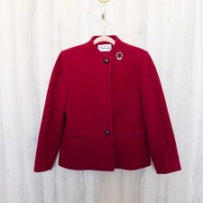 Vintage Talbots Pure Wool Jacket M Red Festive Brooch Blazer Classic Holiday