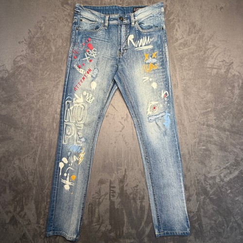Vtg Southpole Graffiti Jeans Mens 31x30 Blue Distressed Streetwear Denim Y2K