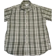Mens J Crew Green Plaid Button Front Shirt Casual Short Sleeve Sz Large 