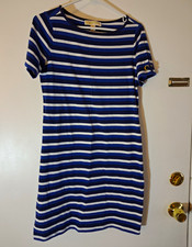 Michael Kors Blue/White Striped T-Shirt Dress Boat Neck Knee Length Size XS