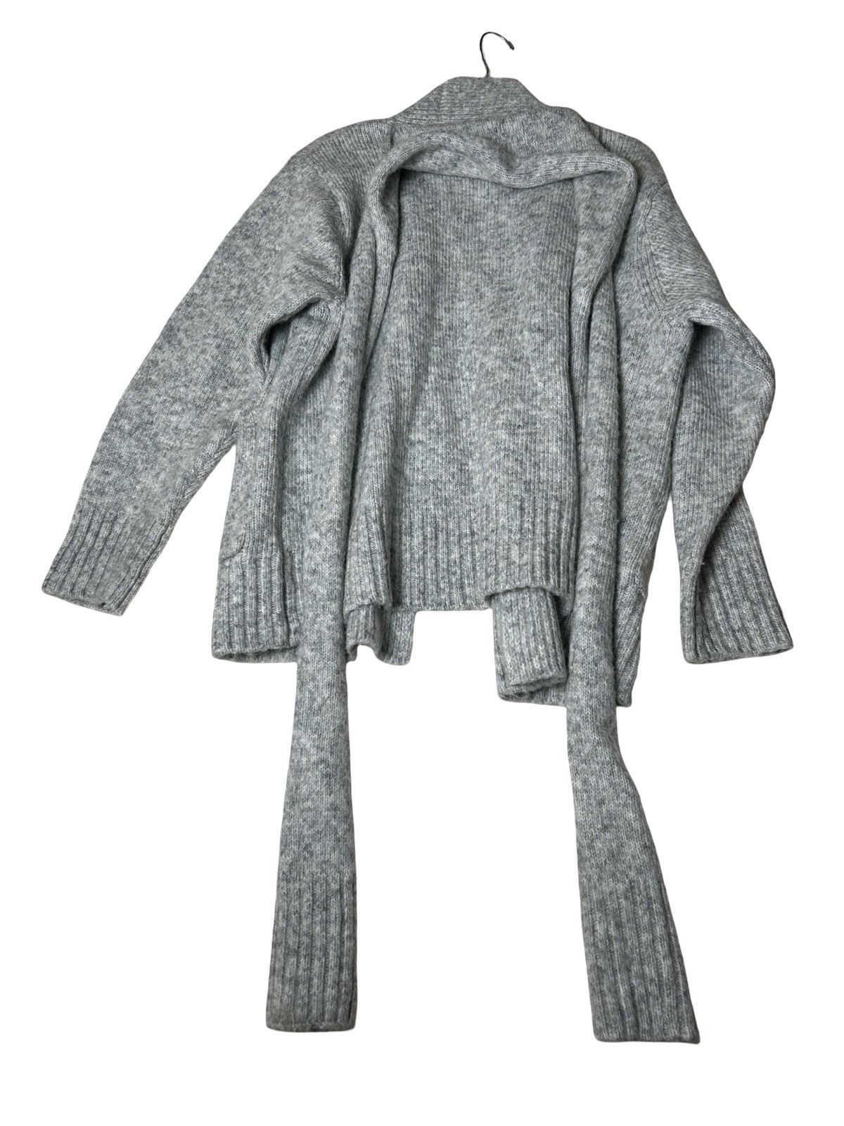 Open Cardigan With Built In Scarf Women Size M Gray Acrylic Wool Blend Pockets image 9