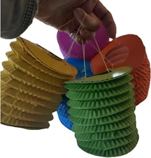 11 COLORFUL PAPER LANTERNS PARTY DECOR HOLIDAY LUAU BEACH POOL 4”x4” PINK BLUE