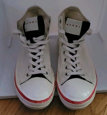 Marni Painted Sole Canvas Tennis High Top Sneakers, Sz 38, Made In Italy 