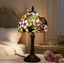 Vintage Tiffany Style Stained Glass Table Lamp Floral Warm Bedside Night Light