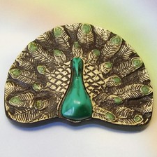 Vintage PEACOCK Belt Buckle BIRD Charmant Belts Inc Beverly Hills old RESIN