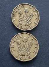 1946 & 1949 Brass Threepence Key Date George VI Coins Lot E5