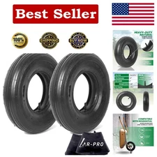4-Ply 4.00-6 Pneumatic Tires with Ribbed Treads - 2 Set for Carts & Wheelbarrows
