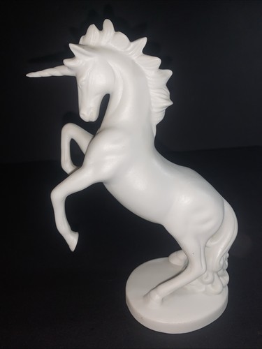 White Ceramic Unicorn Figurine Statue Rearing Fantasy Decor 8”