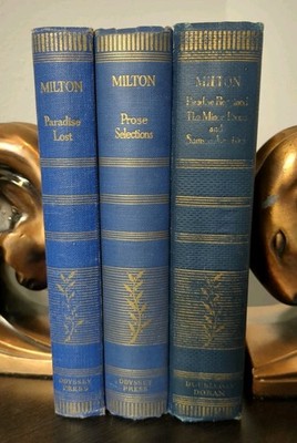 3 Book Lot John Milton Prose Selections Paradise Lost & Regained Hardcover 