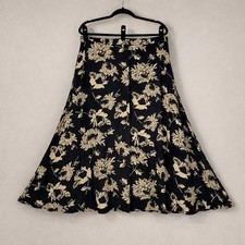 Vtg 90s Black Floral Midi Skirt XL Button Pockets Dark Romantic Fairy Grunge