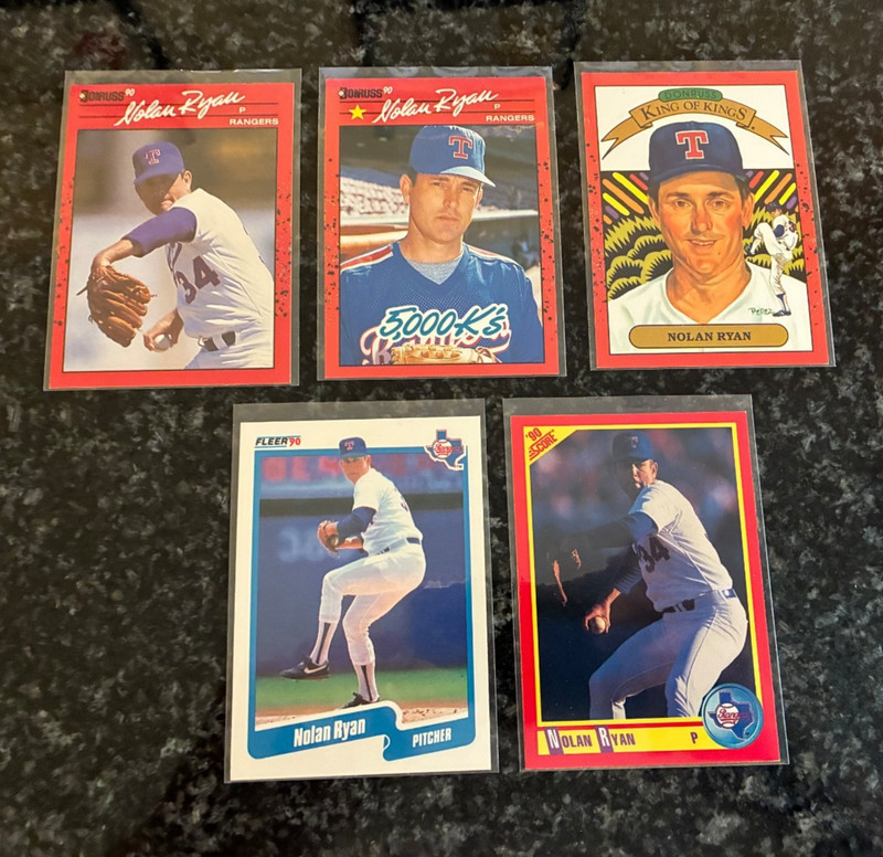 NOLAN RYAN 1990 CARD LOT (DONRUSS/FLEER/SCORE)............5 DIFFERENT