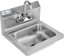 Stainless Steel Sink Commercial Wall Mount Hand Washing Basin NSF Certified, wit