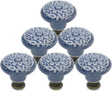 6 Pack Blue Ceramic Pumpkin Cabinet Knobs Vintage Drawer Door Pull Handles