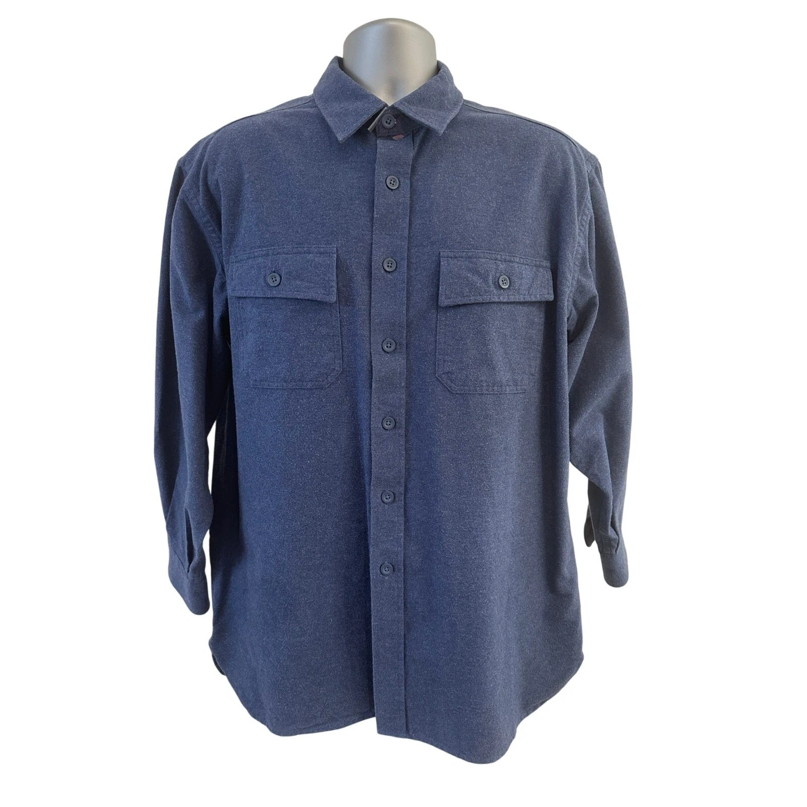 L L Bean Men's Large 0MT03 Heather Blue Flannel Chamois Cloth Soft Outdoor Shirt