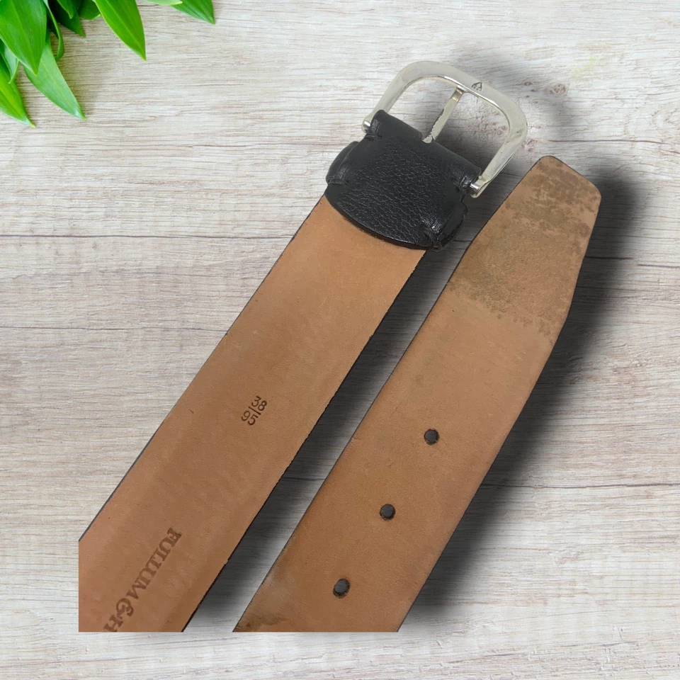 复古 Fullum & Holt 加拿大尺寸 38 黑色皮革礼服腰带银色扣 — 第 4/4 张图片