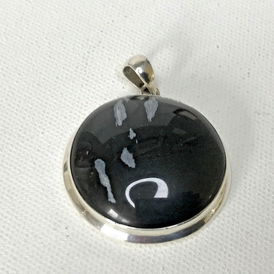 Großer Anhänger Sterlingsilber Schneeflocke Obsidian schwarz 22,22 Gramm