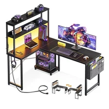 53 Inch L Shaped Desk with LED Lighting, Reversible Gaming Desk 