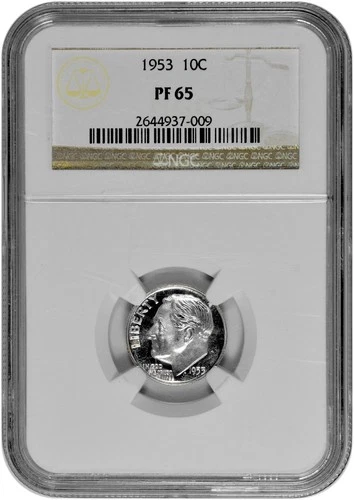1953 10C Proof Silver Roosevelt Dime NGC Graded PF 65 with Cameo Obverse