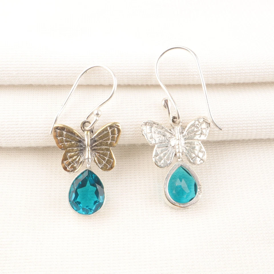 Hermosos pendientes de joyería hechos a mano de plata de ley 925 con piedras preciosas de apatita de 1,30" Foto 4 de 4