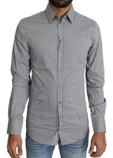 Dolce & Gabbana Gray SICILIA Dotted Semi Fitted Formal Men's Shirt Authentic