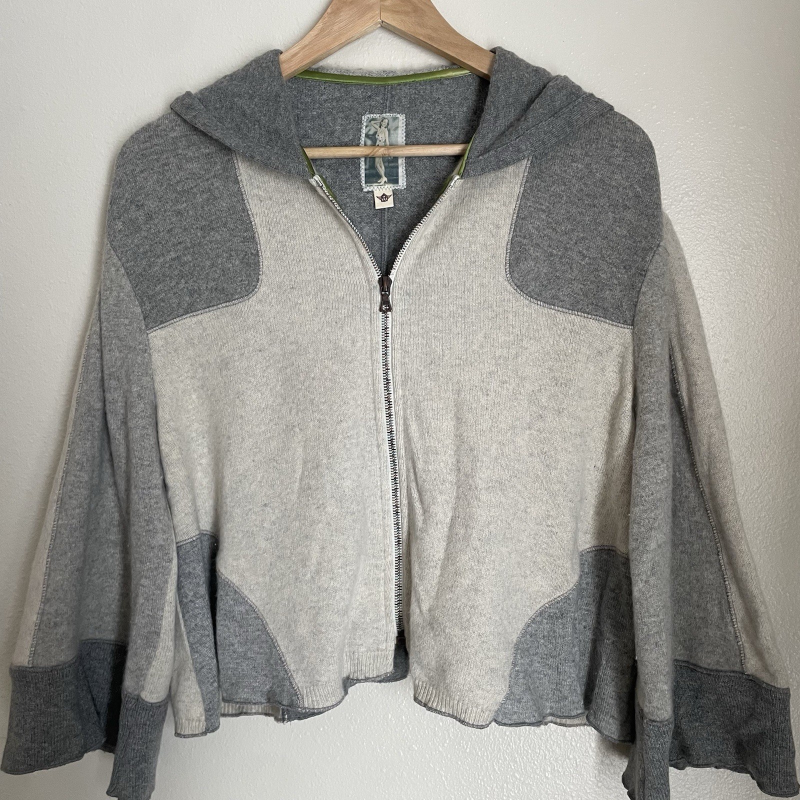 Burning Torch, Grey Patchwork Cashmere Zip Up Hoo… - image 1
