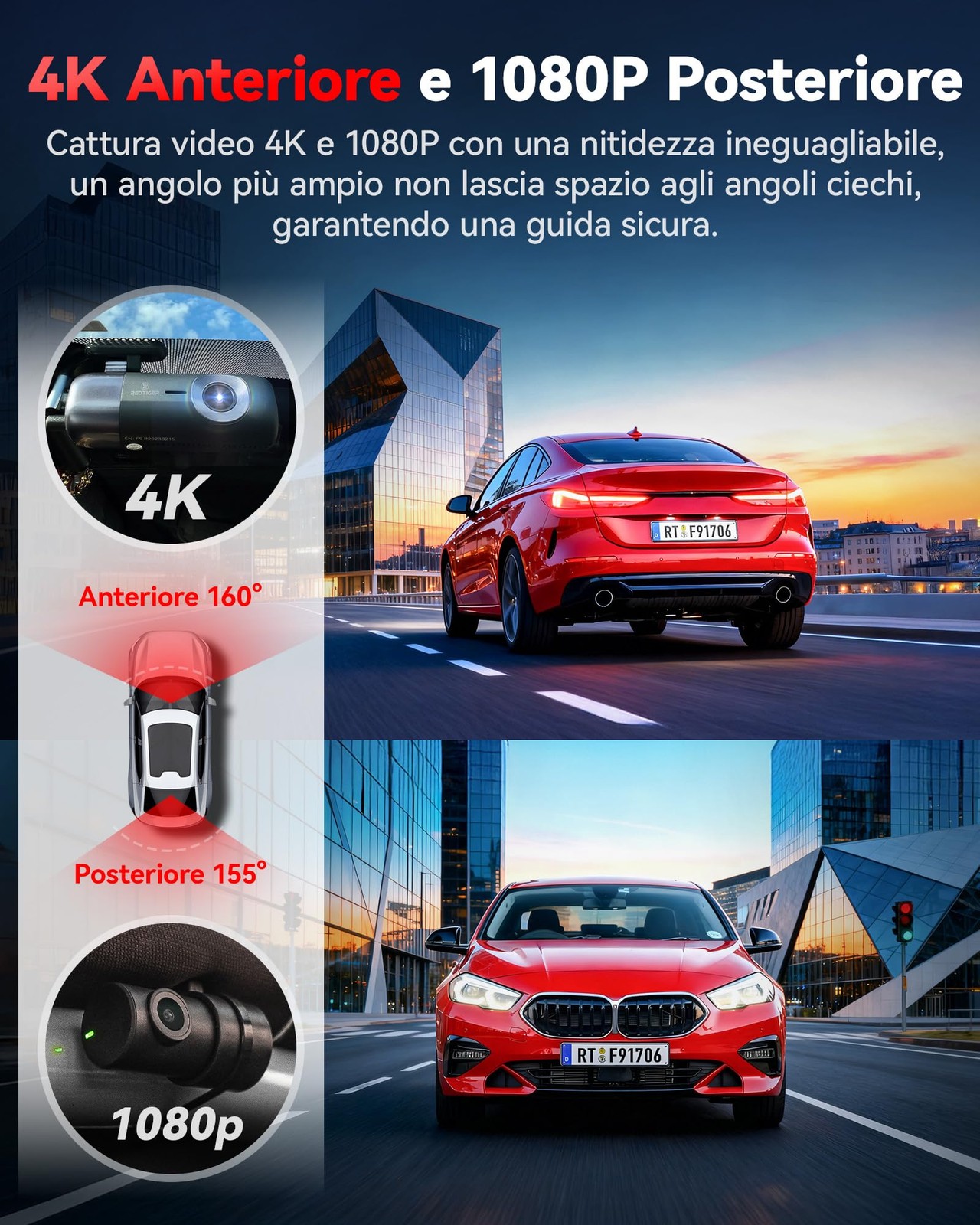 Redtiger Dashcam Auto 4K 1080p Anteriore e Posteriore WIFI 5,8 Ghz GPS - Miniatura 21