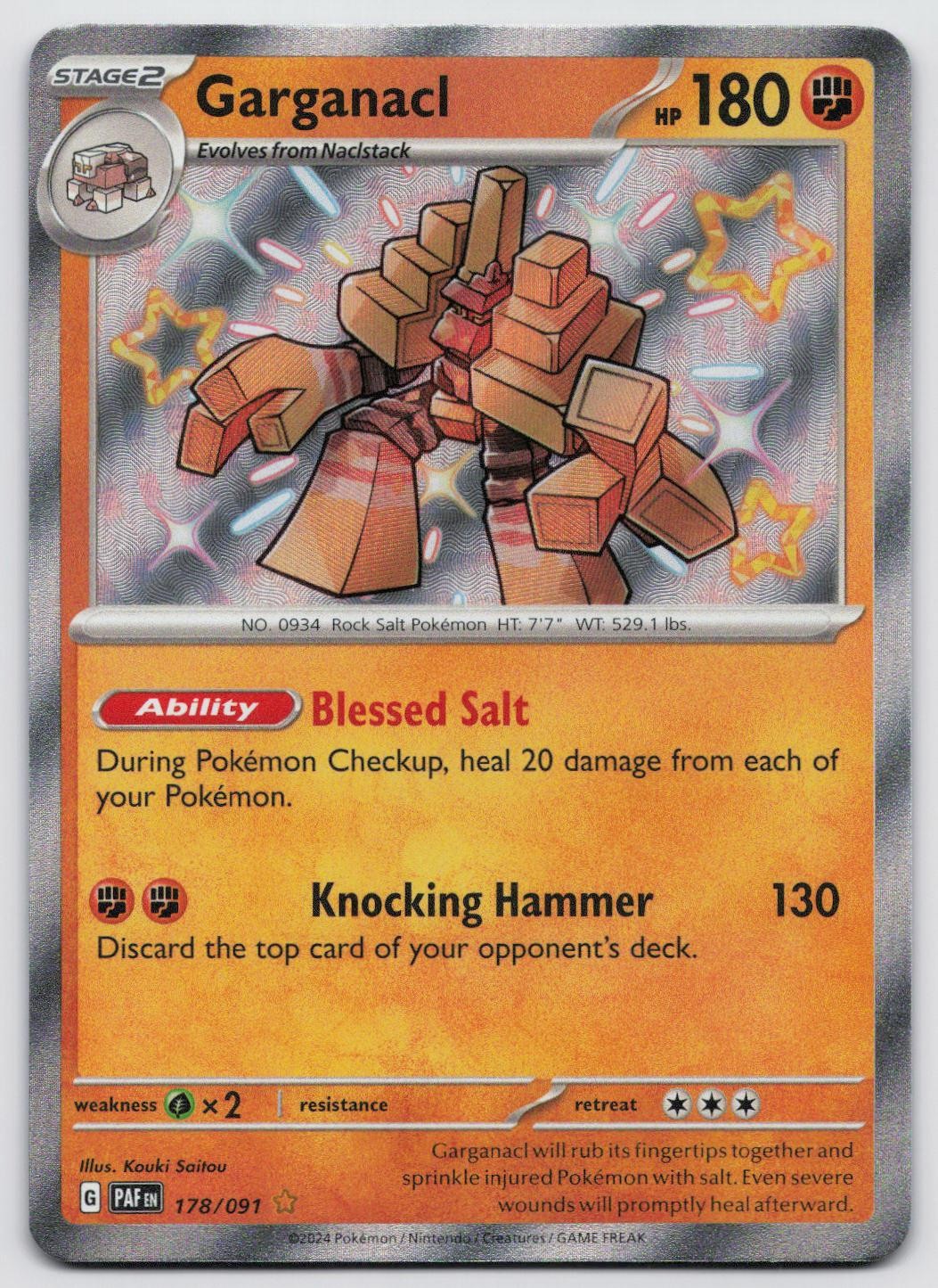 Garganacl 178/091 Shiny Rare Paldean Fates Pokemon Near Mint
