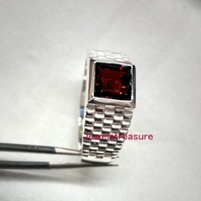 Natural Square Garnet Gemstone with 925 Sterling Silver New Ring for Men's 2998