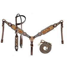 Buffalo Ridge Hair on Cowhide One Ear Headstall & Breast Collar & Reins NEW
