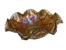 Vintage Imperial Glass Marigold Star and File Ruffle Rim Bowl
