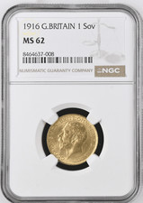 1916 Gold Sovereign Coin London Rare NGC MS 62