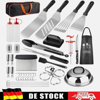MARKENLOS 38tlg Grillbesteck Set Profi Grill Zubehör Set für Männer Geschenk Edelstahl