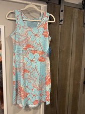 NWT Columbia PFG Midway Bay Dress Womens Small coral Geometric Print Omni Freeze