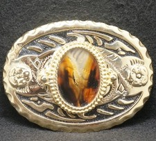 XA09141 VINTAGE 1970s MULTI-COLOR STONE FLORAL ARTWORK UNISEX BELT BUCKLE