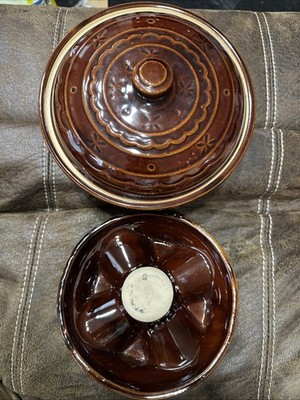 Marcrest Daisy Dot Covered Casserole Dish With Warmer Stand Brown EUC