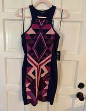 Express Women’s Navy Pink Purple Geometric Bodycon Dress High Neck S