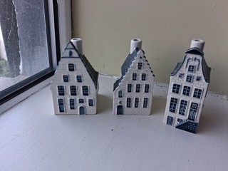 Reduced KLM Bols Blue Delft 3 Miniature Houses Numbers 9 35 44 empty