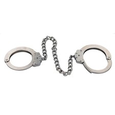 Peerless Model 703C Chain-Linked Leg Iron Handcuffs & Keys, Nickel