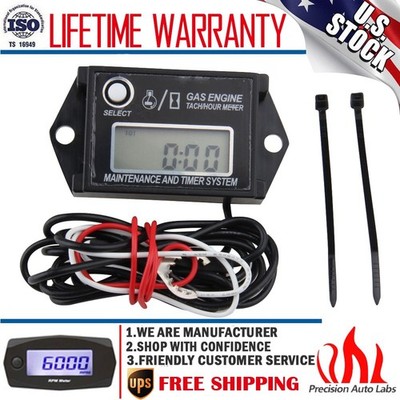 Waterproof Tiny Tach Digital Hour Meter Tachometer Resettable Job Timer Power
