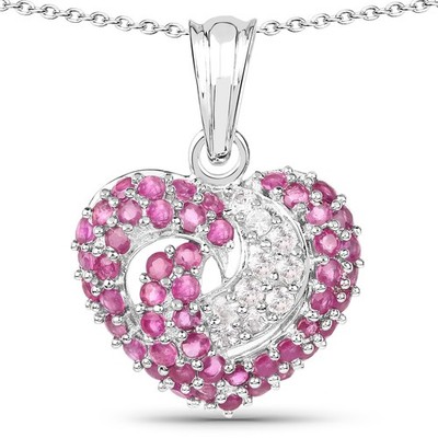 Romantische 2,65ct Rubin & Saphir Herz Halskette - massiv 925 Silber - zertifiziert ge