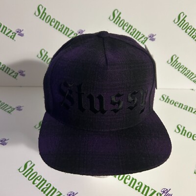 Stussy Hat Adjustable Snapback Hombre Plaid Cap Flat Brim Purple